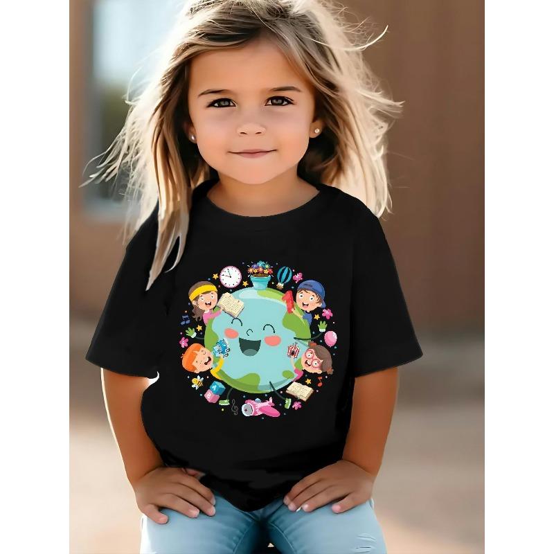 European sizes Happy Kids, Earth Day Print, Children's Summer T-shirts, Children's Summer Clothing, Children's Casual T-shirts, Casual Attire