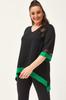 Women's Big Size Blouse Plus Size Black-Green Blouse with Tulle Detail On Sleeves and Skirt