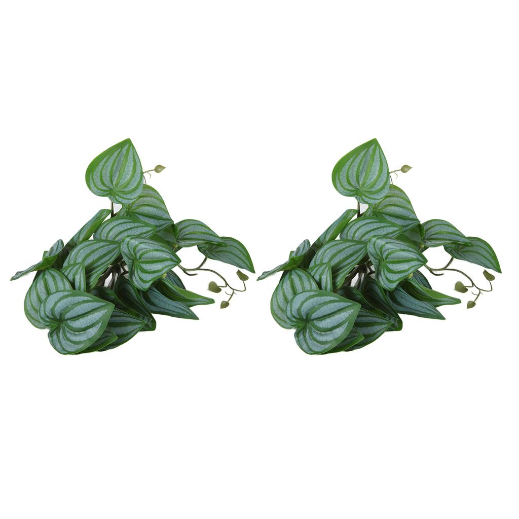 2PCS Artificial Water Plant Simulation Vine Lifelike Plastic Leaves Decoration with Suction Cup for Fish Tank