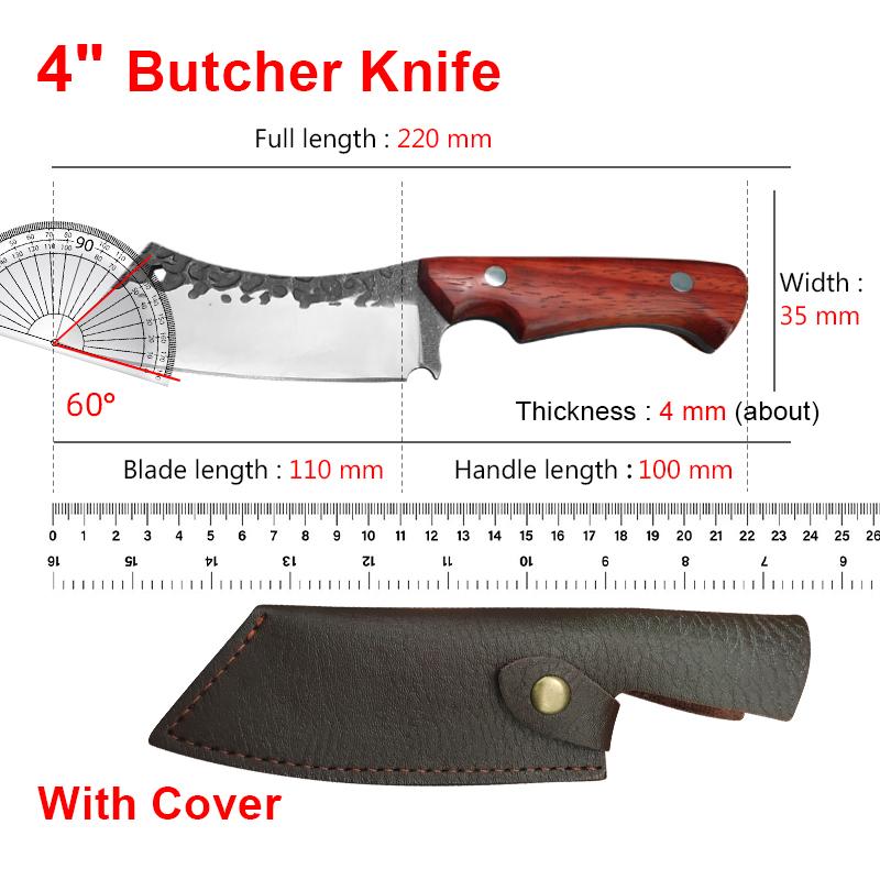 4 Inch Stainless Steel Utility Knife Kitchen Boning Knife Meat Cleaver Butcher Knife Forging Fish Knife Wood Handle Cooking Tool