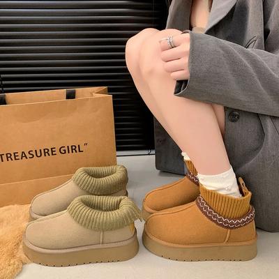 Damen 2024 Herbst und Winter Neu Kaschmir und Dicke Slipper Lässig Gestrickte Kurze Schaft Damen Baumwollschuhe