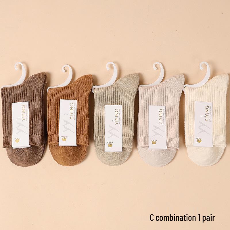 Women's Candy Color Vertical Striped Mid-Calf Socks: 100% Pure Cotton, Sweat-Absorbent and Odor-Resistant, Ideal for Spring and Autumn
