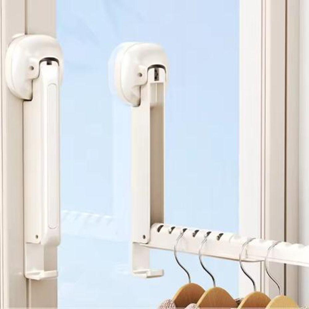 2 Pieces No-drill Installation Suction Cup Clothes Hanger Adjustable Length Laundry Rack  for Home