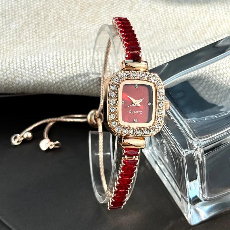 Fashion Rhinestone Women Watch Square Dial Ladies Quartz Watches Bracelet Band Wristwatches