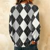 Women's Casual Plaid Print Long Sleeve Button Front Knit Cardigan Sweater for Fall and Winter