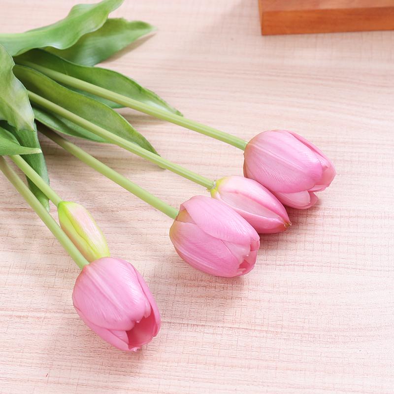 5pcs Artificial Tulips Flowers Real Touch Pink High Quality Luxury Silicone Fake Flower Home Room Wedding Decoration Bride Bouqu