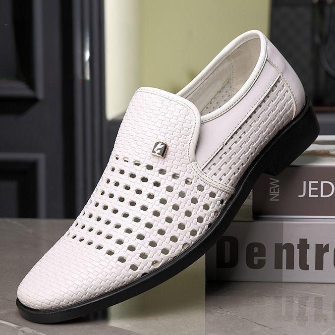 Leather Shoes Men's Summer Hollow Sandals Breathable Versatile Hole Shoes Black One-pedal Business Dress Casual Men's Shoes