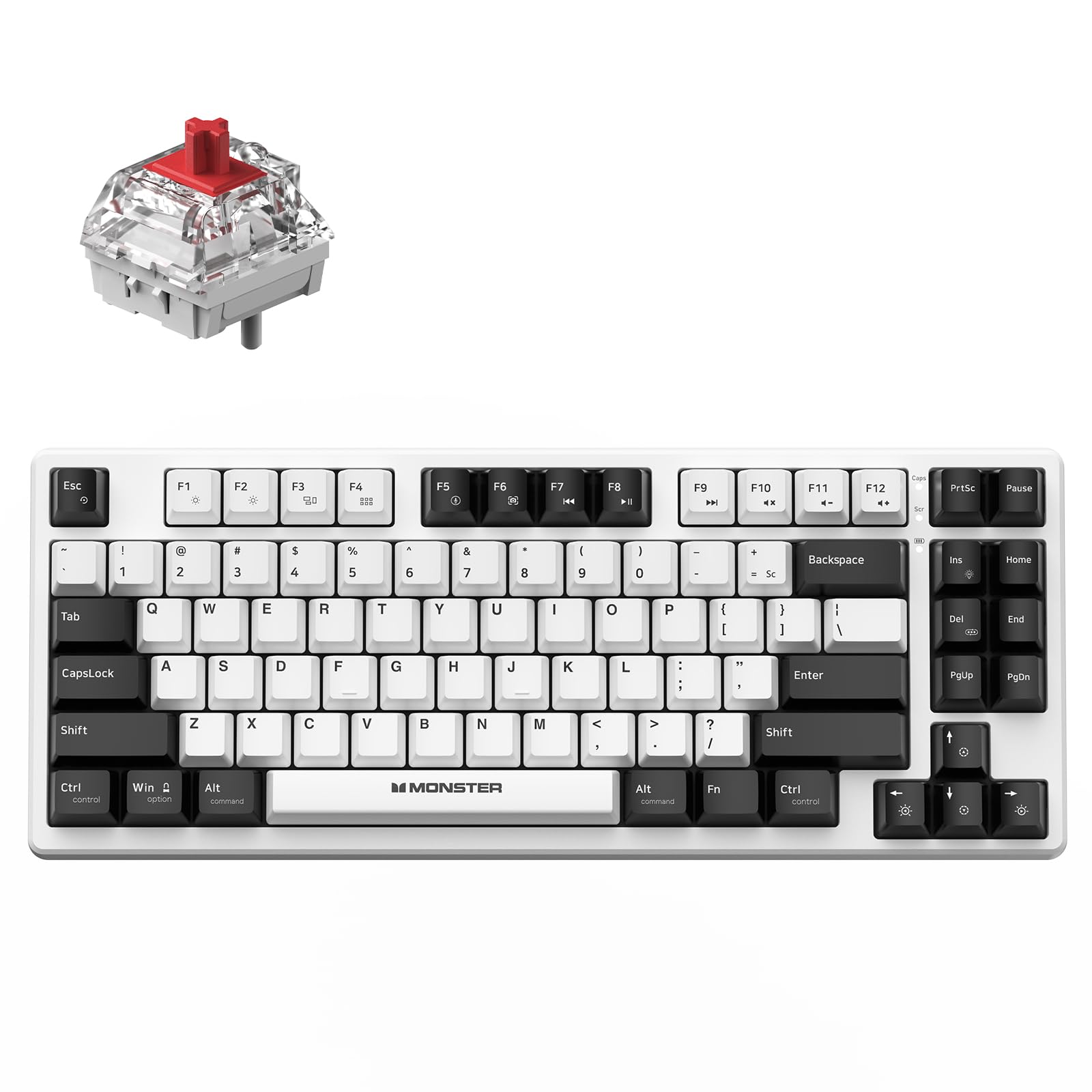 

Monster Gaming Keyboard Wired Keyboard 85% Red Axis Quiet Typing Keyboard White RGB Backlight USB Port RGB Light Heavy Duty Switch PCB Keycaps