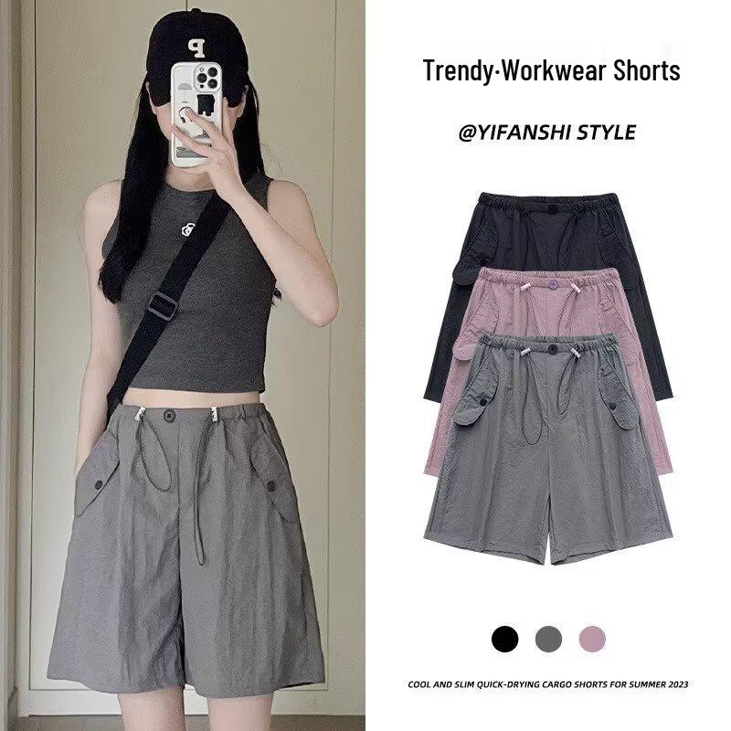 

Women s Quick-Dry Casual Wide-Leg Mid-Length Summer Workwear Shorts S