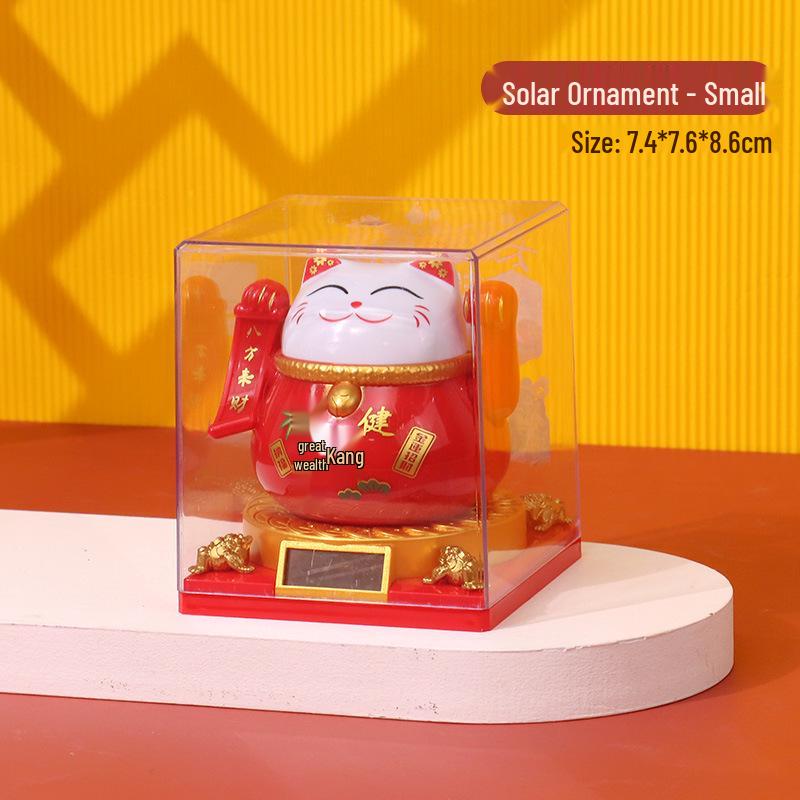 335 New Small Solar Waving Lucky Cat Ornament for Cake, Home, or Car Decoration