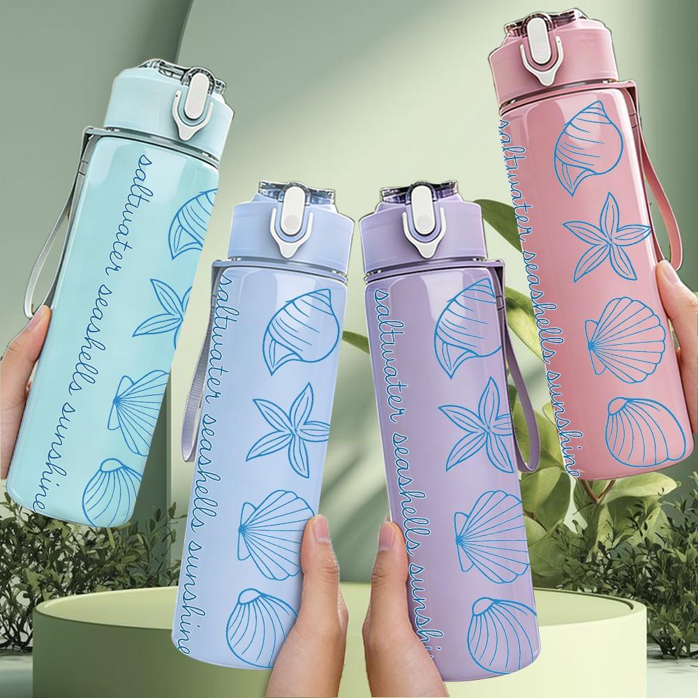 1 PZ Righello con Texture Conchiglia Blu 750ml Colore Plastica Borraccia Sportiva Tappo Flip-Top Anti-Perdita Per Sport Ufficio Uso Domestico
