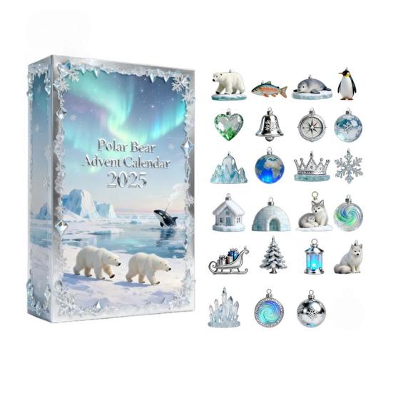 

Polar Bear Advent Calendar 24-Day Christmas Countdown Box with Acrylic Ornaments Cute Hanging Decor for Tree Home A