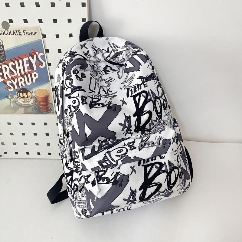 Graffiti Print Backpack Junior High School Student Lightweight Schoolbag Men and Women Large Capacity Backpack