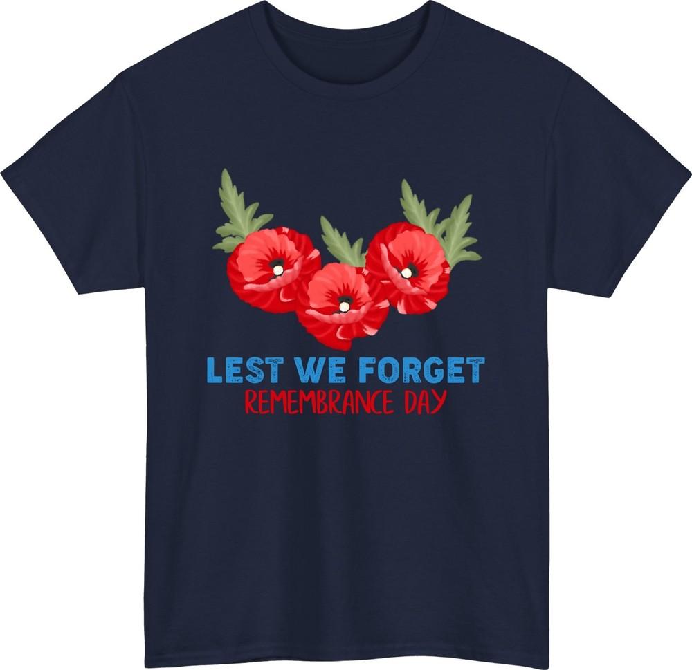 Remembrance day lest we forget poppy tshirt memorial tribute veterans gift top S