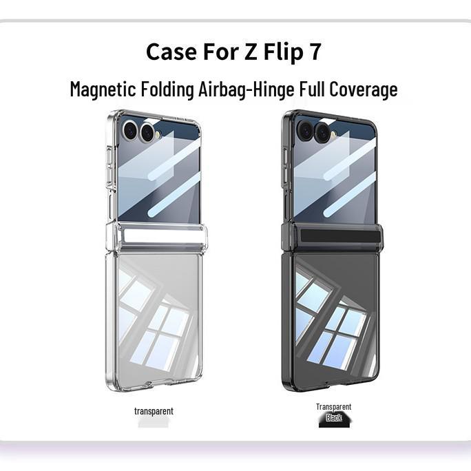 Samsung Z Flip7 Transparent Magnetic Hinge Phone Case with Full Coverage Airbag Protection
