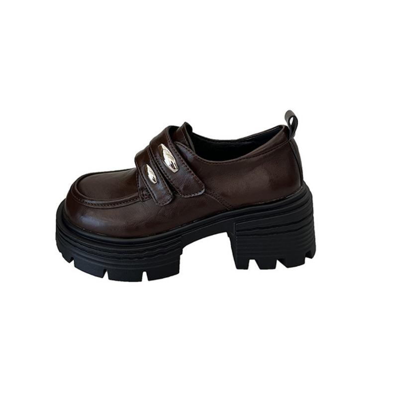 Retro Loafer Single Shoes Women's Spring and Autumn New Thick-soled Thick High-heeled Small Mary Jane Small Leather Shoes