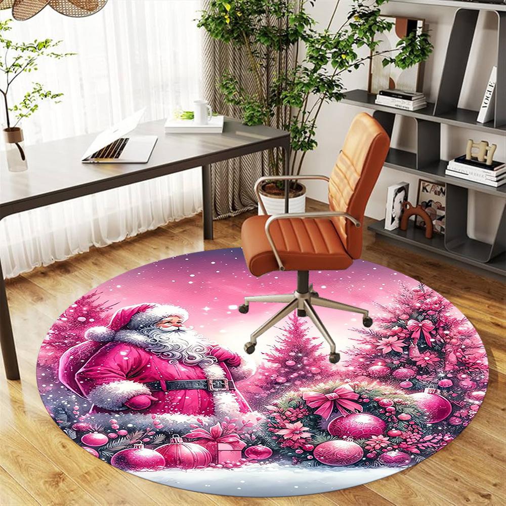 1pc Santa Claus, Pink Christmas Round Chair mat Area Rug - Non-Slip, Floor Mat for Office, Bedroom, home decor Christmas Gift-1002360