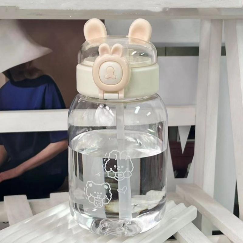 

Бутылка для воды Kawaii Rabbit объемом 500 мл, портативная, симпатичная, в форме уха, с трубочкой и крышкой, летняя посуда для питья на открытом воздухе для кемпинга 0.5L белый