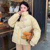 2025 new horn button padded jacket, women's short Korean cotton jacket, loose student cotton jacket, winter coat