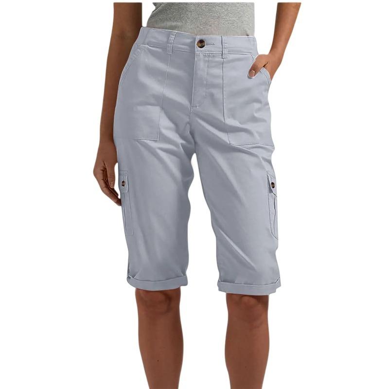 Women's Stylish Cargo Shorts Spring Summer Casual Fashion Solid Color Pocket Overalls Slim Straight Leg Five Quarter Pants