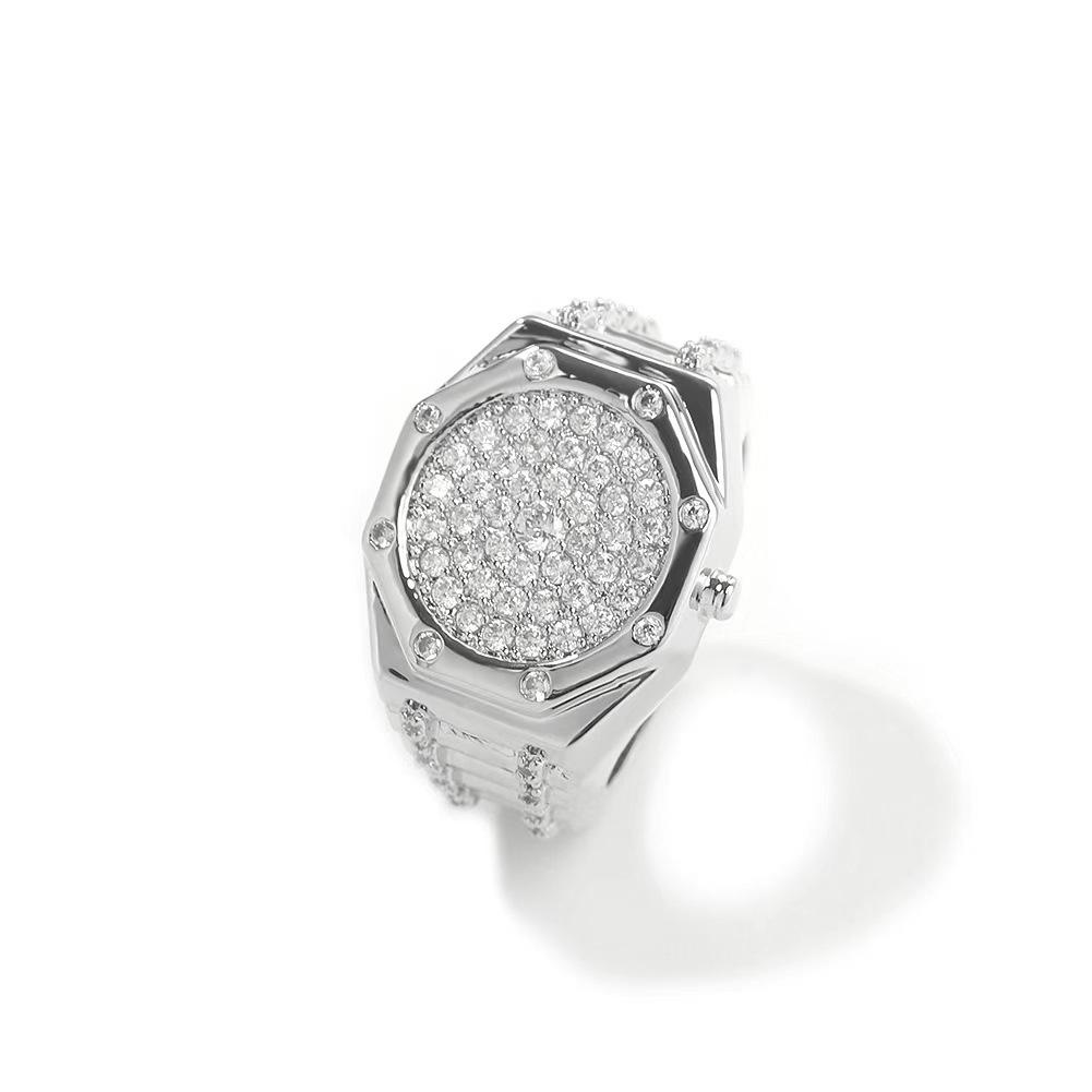 Hip Hop Punk AP Watch Ring Copper Inlaid Zircon ins Style Personality Trend Men's Ring