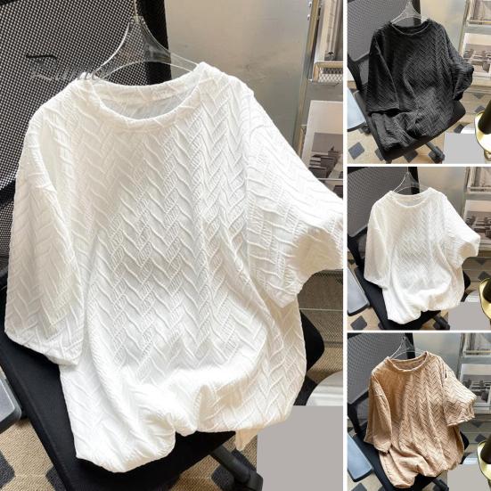 

Летняя мужская футболка из ледяного шелка, жаккардовый с круглым вырезом, с коротким рукавом, однотонный, тонкий пуловер, свободный, размера плюс, повседневный повседневный топ средней длины L хаки