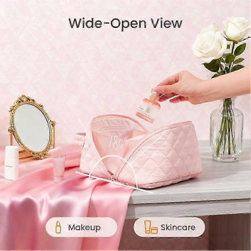 Travel Makeup Bag for Woman, 180 Lay-Flat Design, Large Capacity makeup organizer Pouch Open Flat Toiletry Bag, Triple-Proof Interior, Portable Puffer