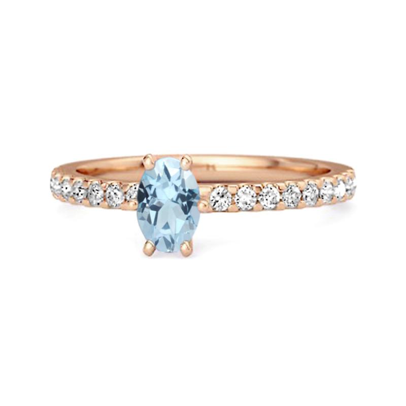 

Blue Topaz Oval Solitaire Ring - Sterling Silver Rose Gold Vermeil 6 рожевий колір золота