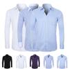 Striped Turn-down Collar Men Shirt French Cuff Button Long Sleeve Buttons Closure