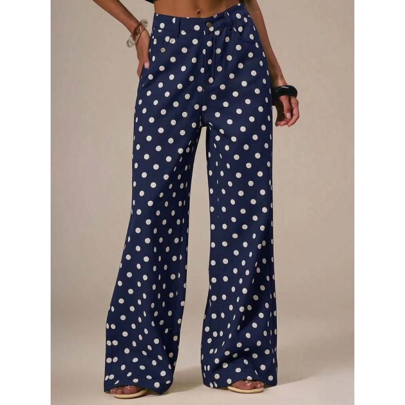 Polka Dot Loose Fit Mid-Rise Straight Leg Denim Jeans Women Comfortable Casual Style
