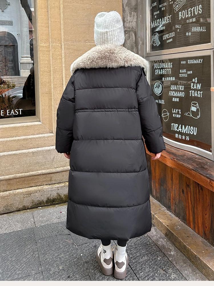 Women’s Calf-Length Windproof Thicken Warm Winter Jacket With Fur Lapel