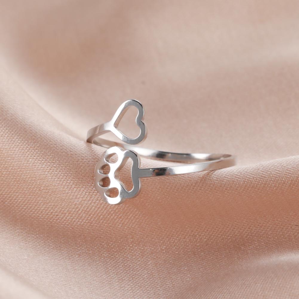 Cazador Adjustable Hollow Cute Dog Cat Paw Stainless Steel Ring Love Heart Women's Ring Jewelry Birthday Party Gifts 2026 Trend