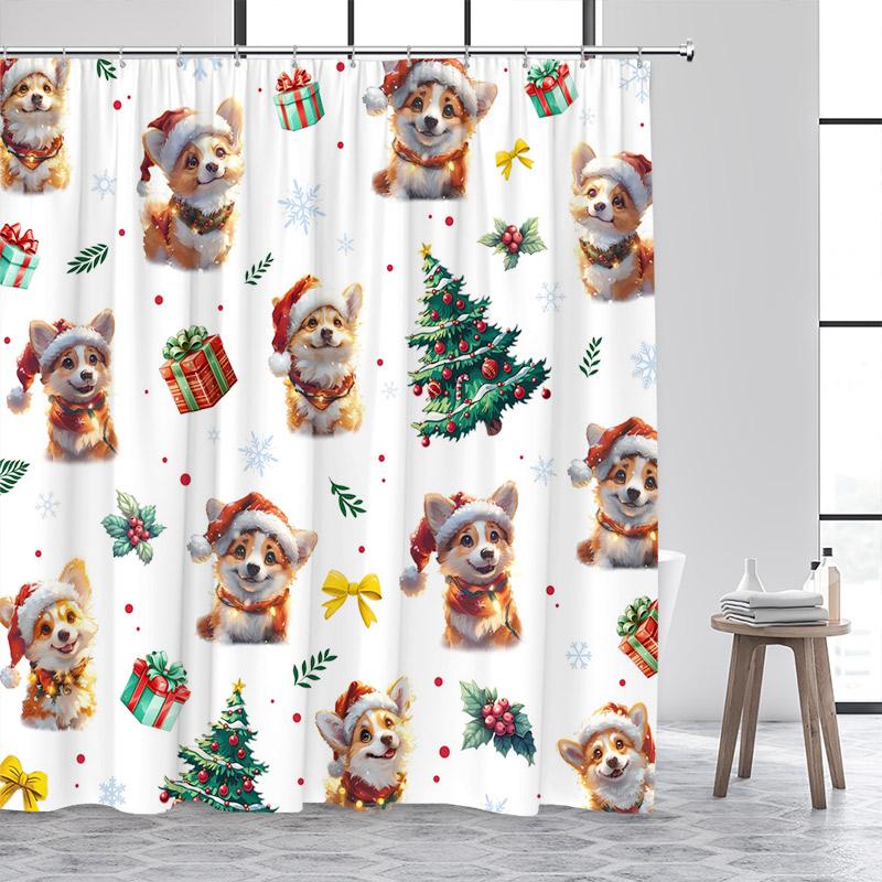 

Забавные рождественские шторки для душа с динозаврами, мультяшные животные, снеговик, рождественская елка, зимний набор штор для ванны для детей, тканевый декор для ванной комнаты 120x180cm-47x70in