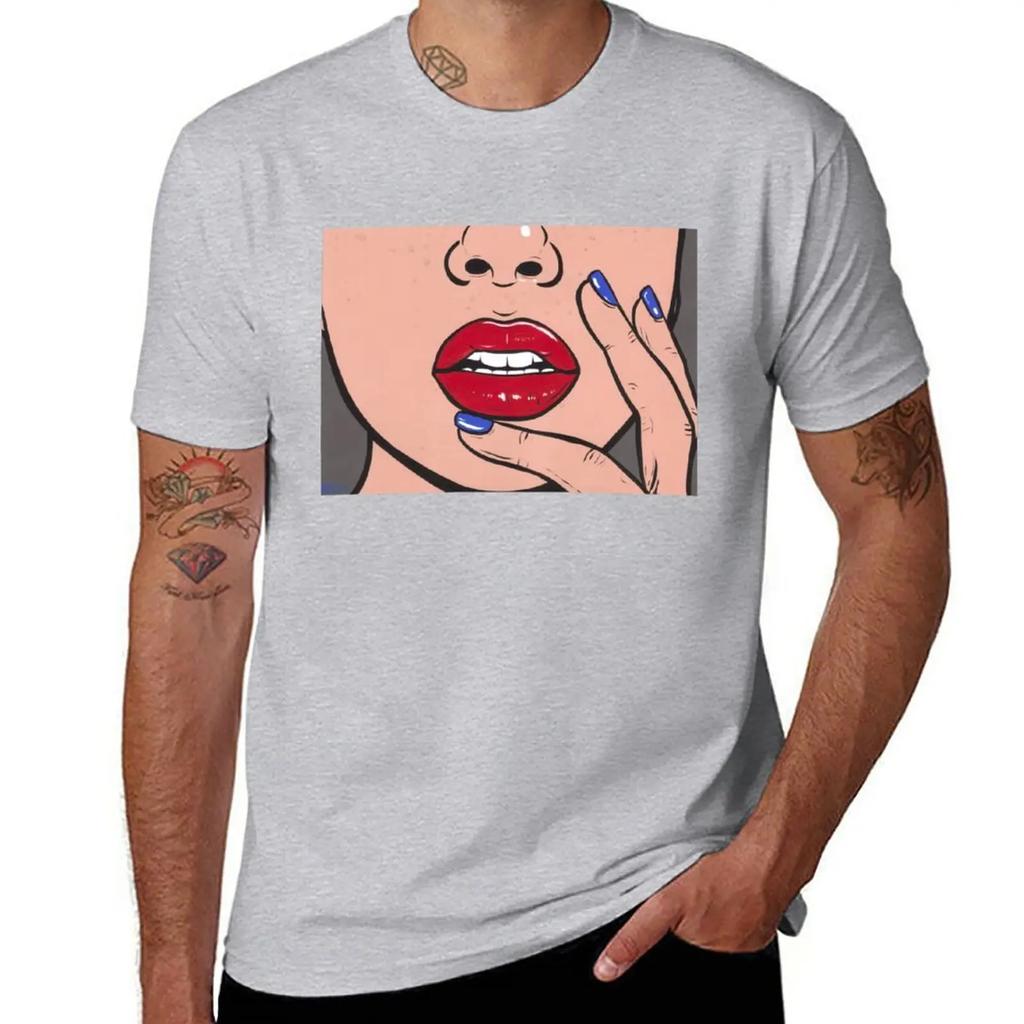 Red Lips Comic Girl T-Shirt oversizeds cute clothes t shirts