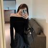 Women's Sexy One-Shoulder Long Sleeve Knitted Sweater - Slim Fit, Irregular Hem, Short Top for Autumn and Winter