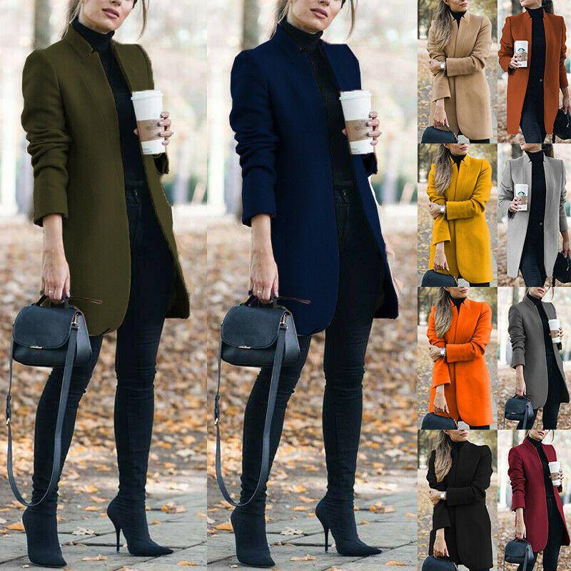 Overcoat Fashion Womens Trench Coat Ladies Solid Color Winter Warm Long Jacket