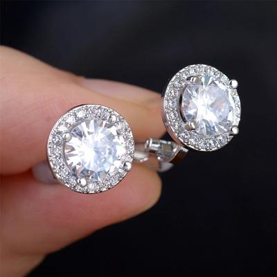 Orecchini a clip rotondi in cristallo CZ bianco per donne e ragazze, colore argento, orecchini da sposa, fidanzamento, matrimonio, non forati