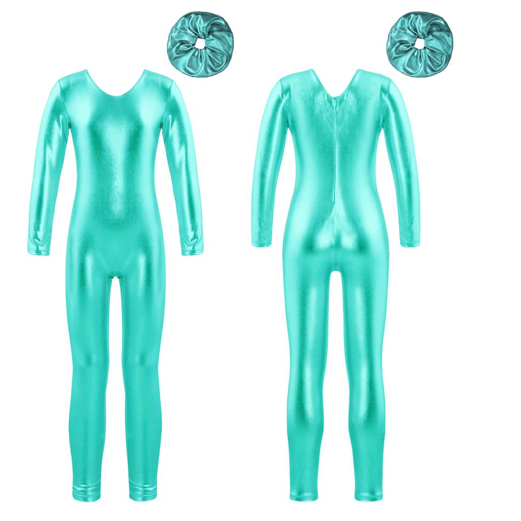 Body da allenamento per bambine, maniche lunghe, cerniera posteriore, body unitard, tuta da balletto e copricapo