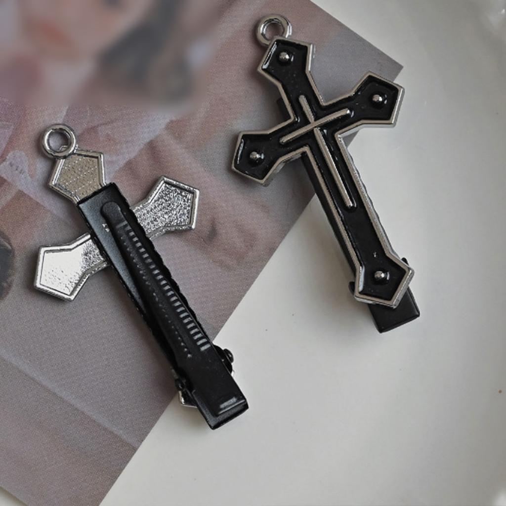 Metal Cross Hair Clip Dark Balletcore Cross Dark Flat Clip Halloween Hairpin Dark Elegant Hair Clip for Bunches