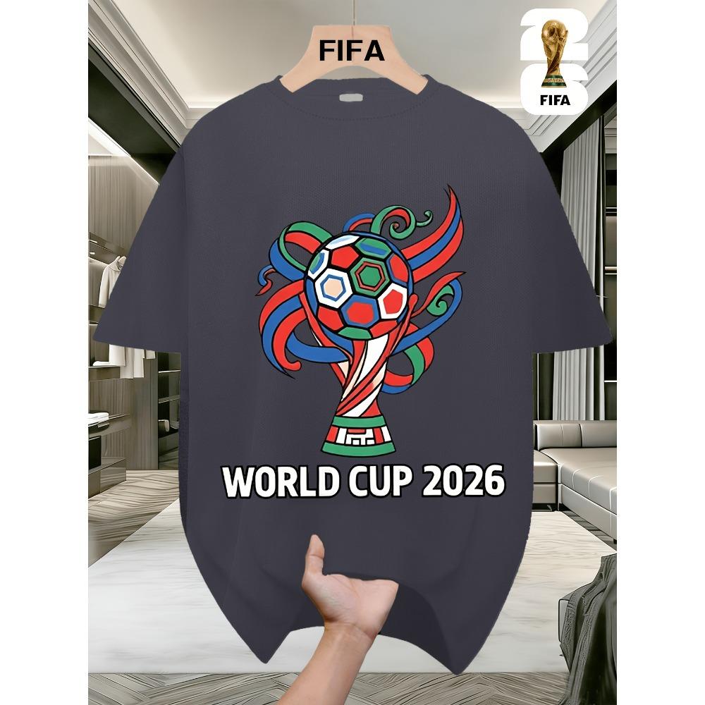 FIFA. World Cup Football.Men's Short-sleeved T-shirt with a US-Canada-Mexico Themed Print, Crew Neck Style for Men and Women, Perfect for Holiday Wear