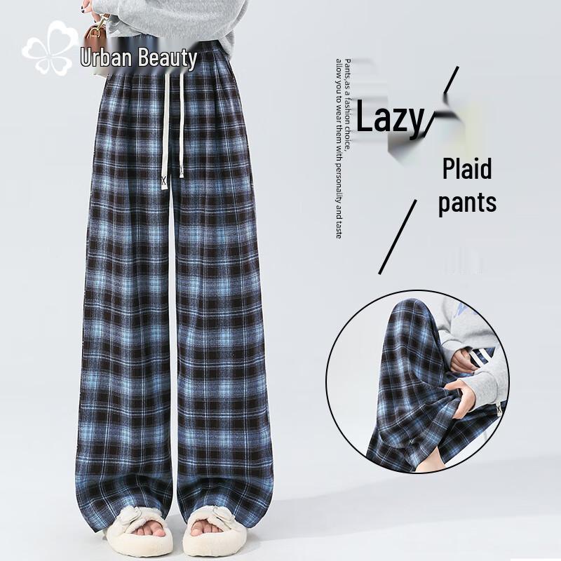 Women's American Style Plaid Wide-Leg Pants