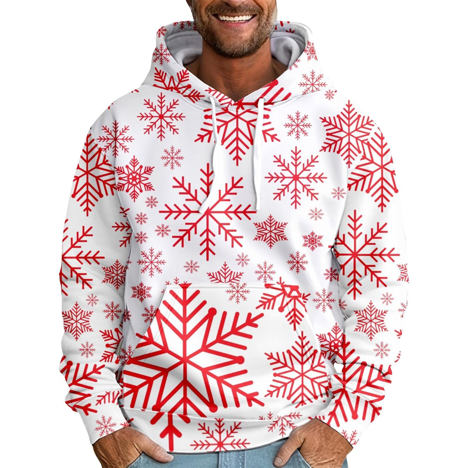

Мужская свободная толстовка с капюшоном с рождественским принтом, мужская повседневная модная спортивная толстовка XL красный