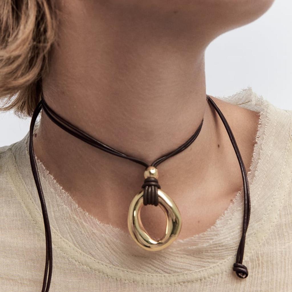 European And American Personality Design Sense Irregular Circle Pendant Necklace Temperament Simple Knot Tie Rope Accessories