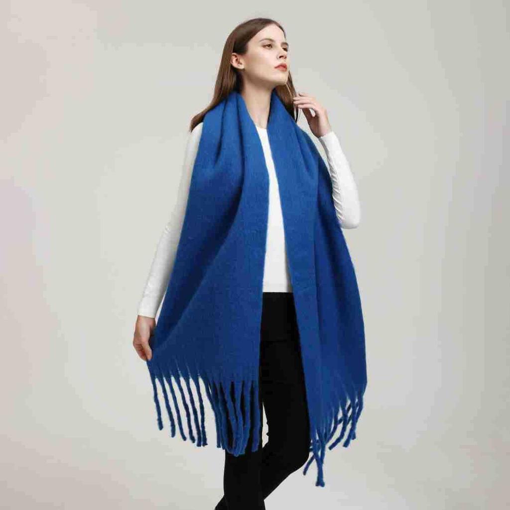 Mohair Women Men Scarf Winter New Girls Female Solid Color Warm Long Scarves Soft Coarse Braid Tassel Shawl Simple Wrap Shawls