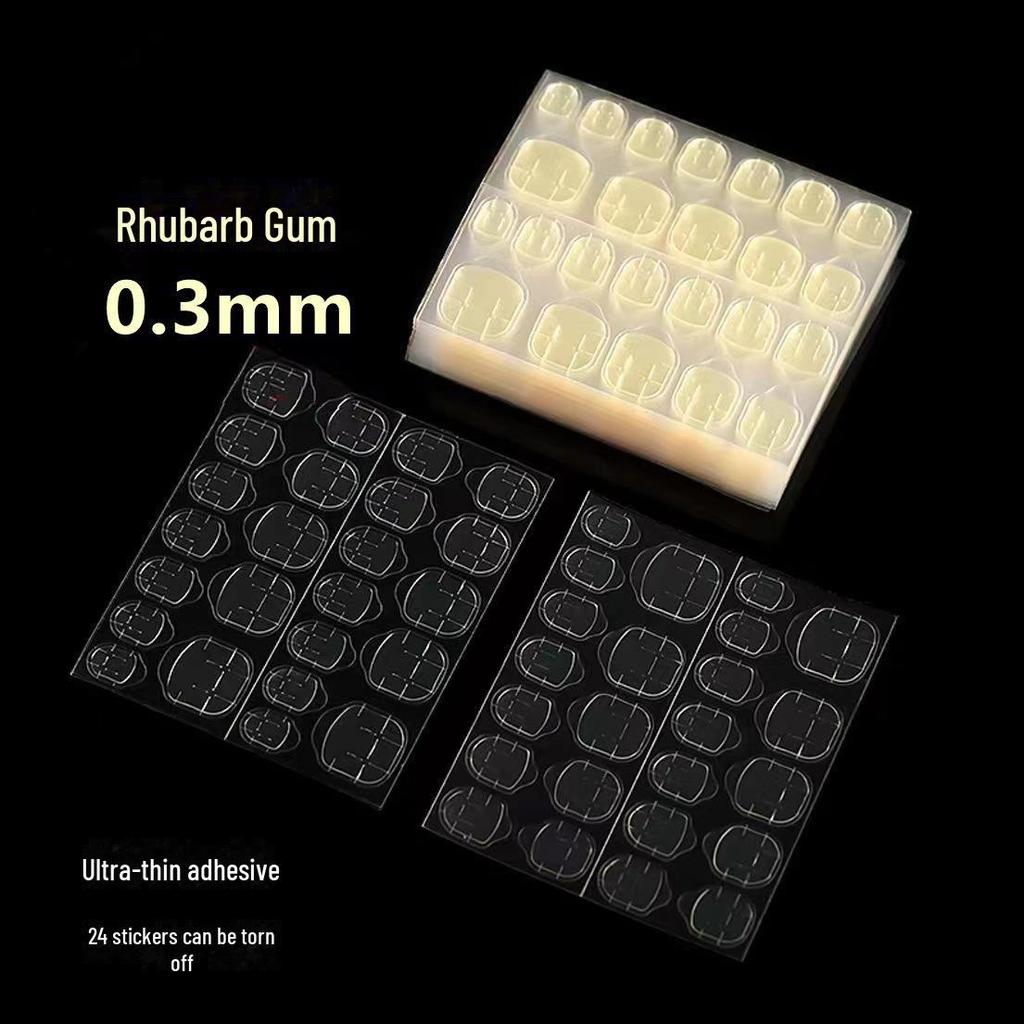 Waterproof Strong Adhesive Nail Jelly Glue Set with 24 Nail Pieces, Rhubarb, and Powder Glue
