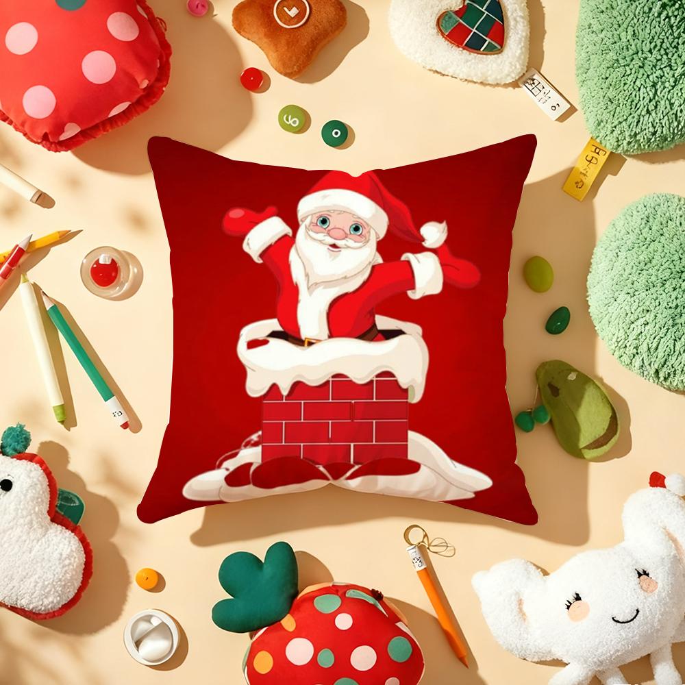 Classic Father Christmas Pillow Case Plush Fabric Soft Double-Sided Printed Sofa Warm Winter Home Gift Cushion Cover