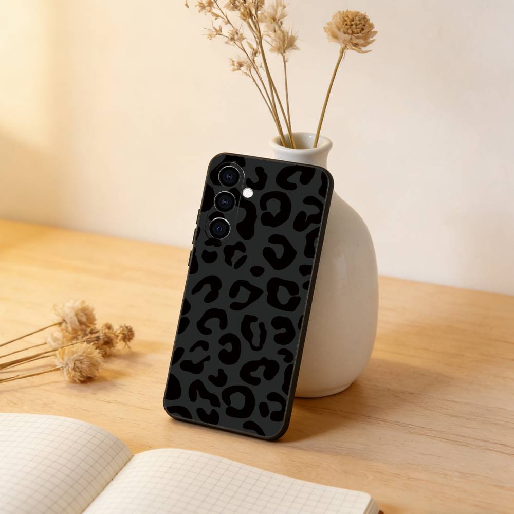 

Black leopard print Phone Case Black Silicone Soft For Samsung Galaxy A73,A72,A71,A70,A53,A52,A51 Samsung a22 5g