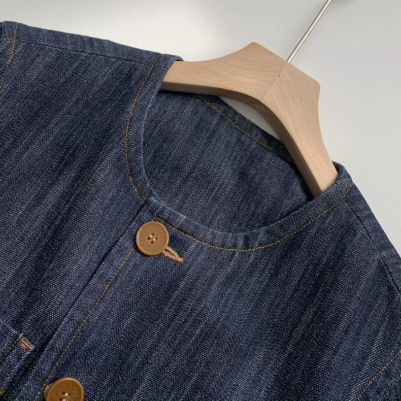 Retro Denim Jacket: Spring 2026 Arrival - Original Color, Round Neck, Patch Pocket, Set-in Shoulder, Mall Style.