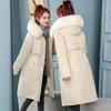 Removable Lining Plus Velvet Parka Women's New Winter Korean Style Mid-length Loose Thickened Cotton Jacket