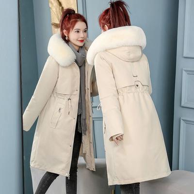 Removable Lining Plus Velvet Parka Women's New Winter Korean Style Mid-length Loose Thickened Cotton Jacket